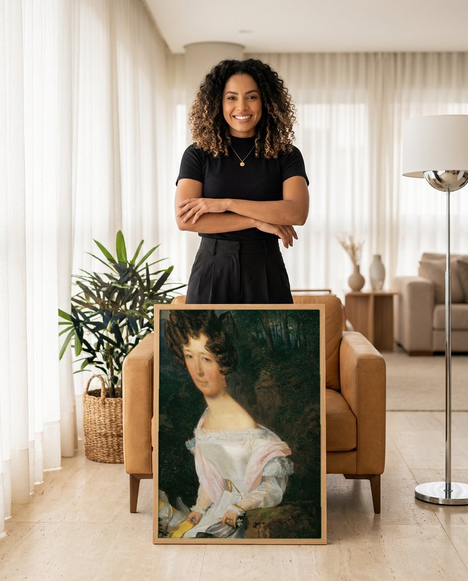 Quadro Decorativo Retrato Feminino - Ferdinand Georg Waldmüller com modelo em ambiente