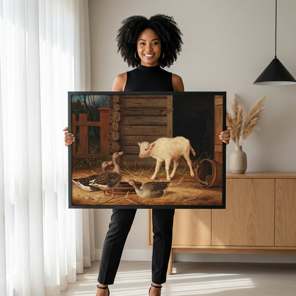 Quadro Decorativo Cenas de Fazenda - Ferdinand von Wright com modelo em ambiente