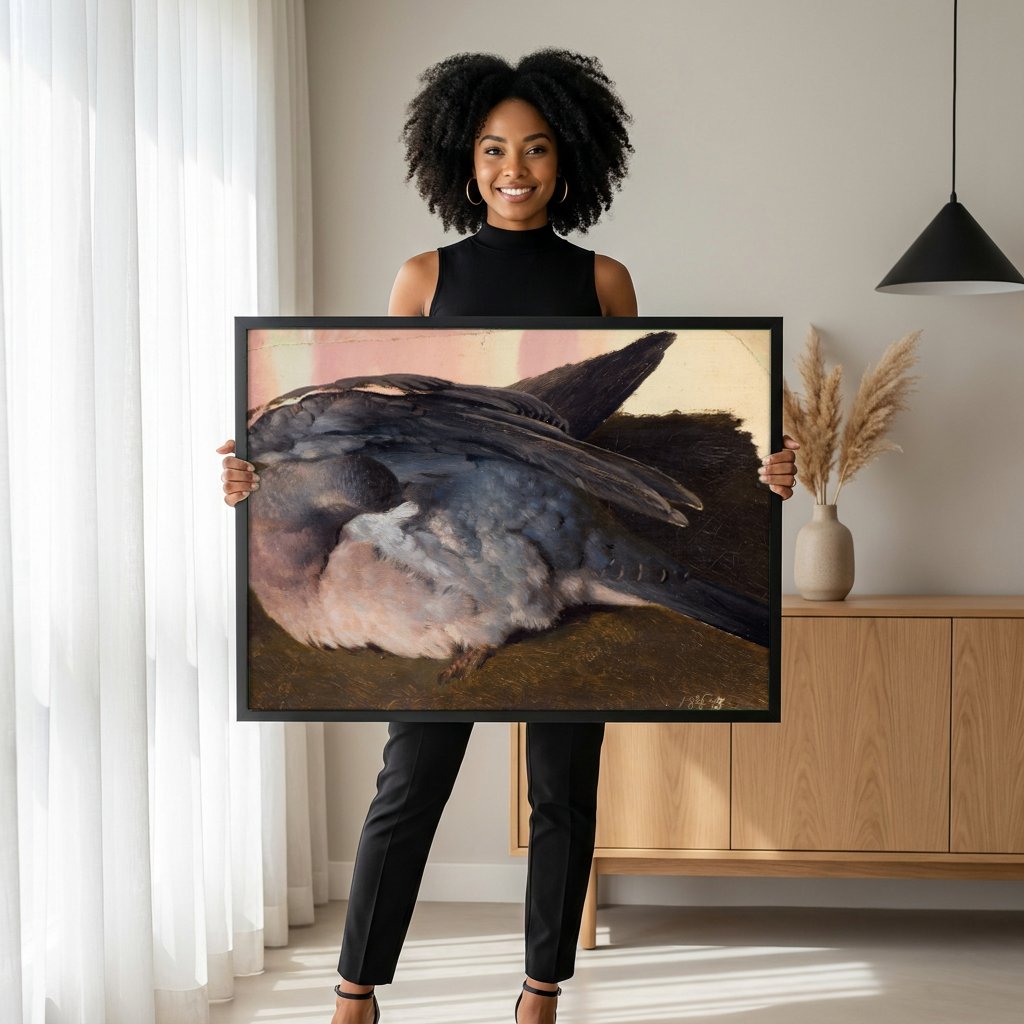 Quadro Decorativo Pomba Adormecida - Ferdinand von Wright com modelo em ambiente