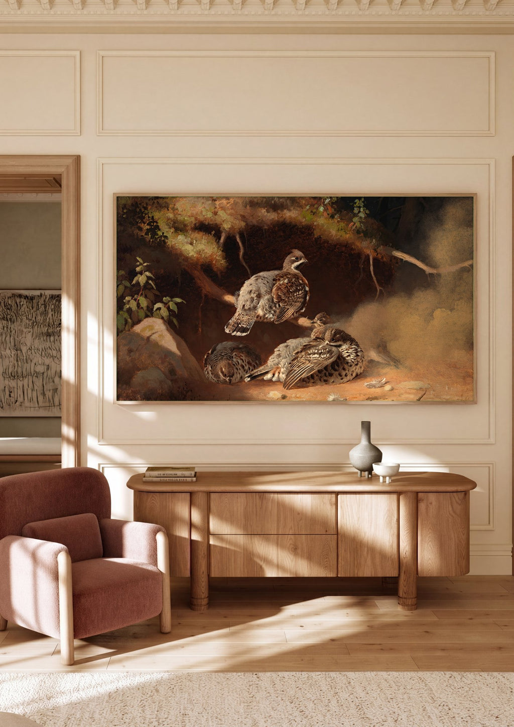 Quadro Decorativo Aves da Floresta - Ferdinand von Wright em ambiente decorado