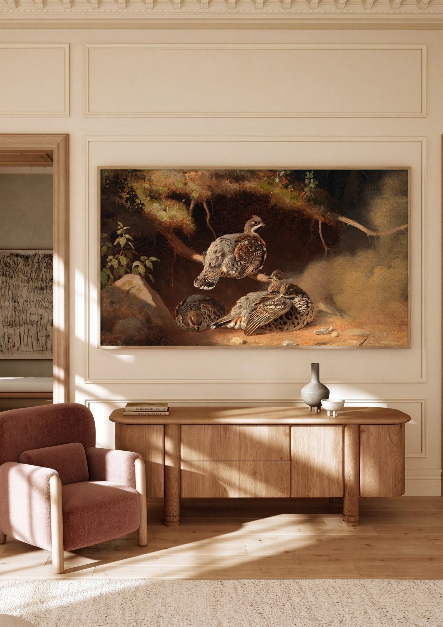 Quadro Decorativo Aves da Floresta - Ferdinand von Wright em ambiente decorado