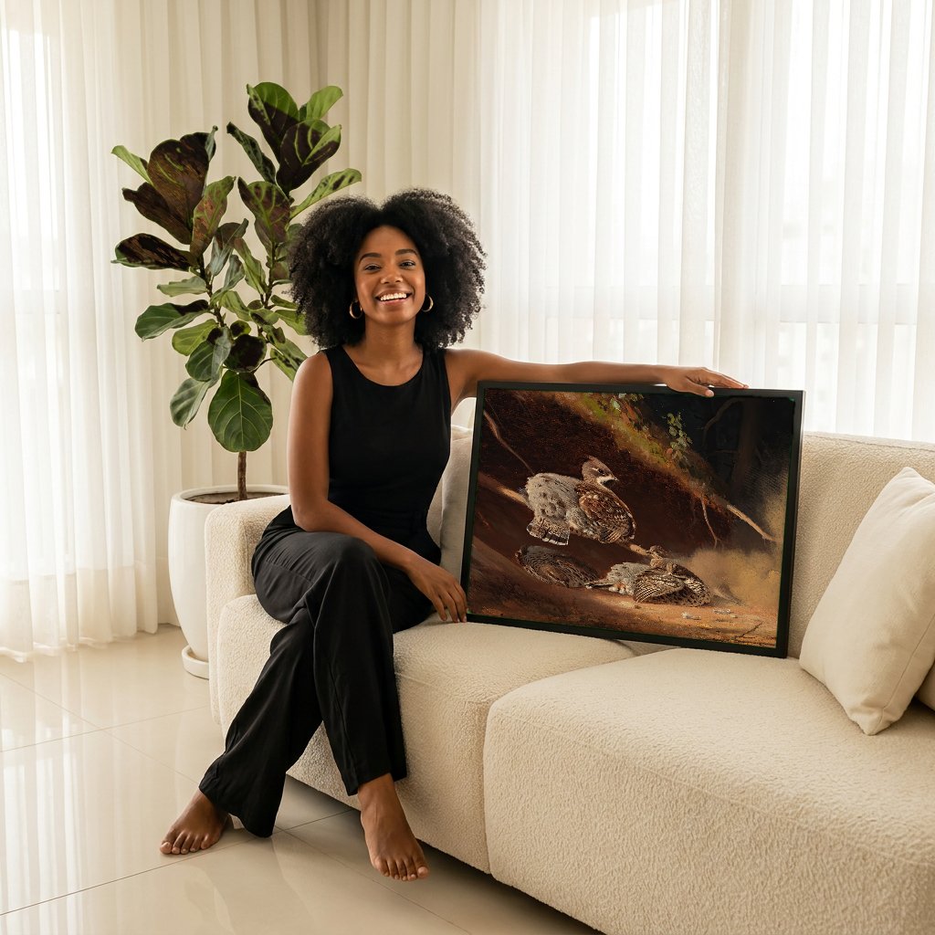 Quadro Decorativo Aves da Floresta - Ferdinand von Wright com modelo em ambiente