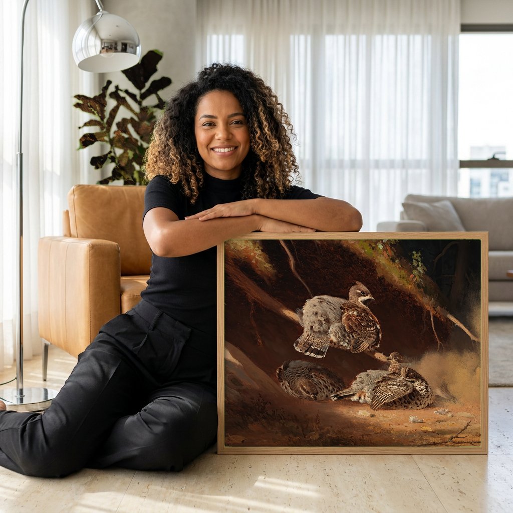 Quadro Decorativo Aves da Floresta - Ferdinand von Wright com modelo em ambiente