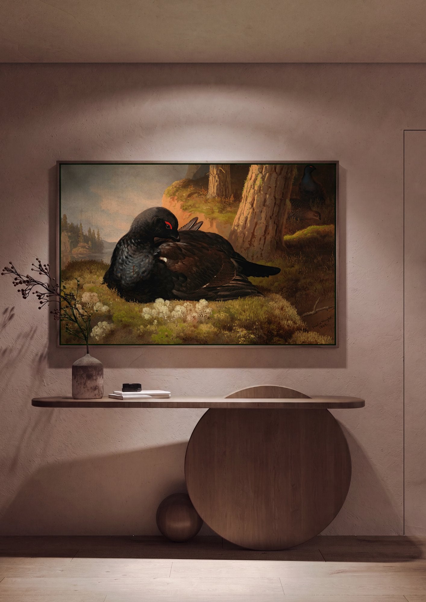 Quadro Decorativo Aves da Floresta - Ferdinand von Wright em ambiente decorado