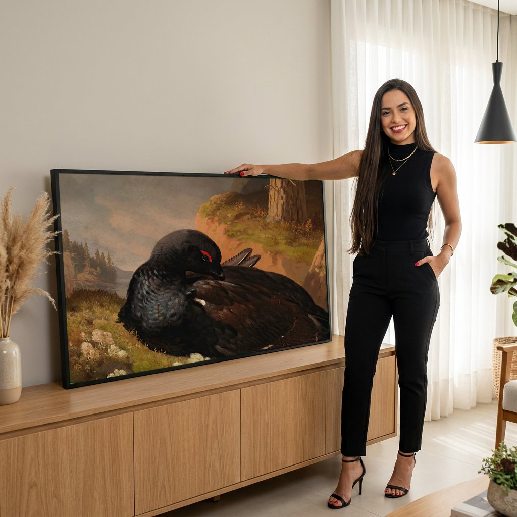 Quadro Decorativo Aves da Floresta - Ferdinand von Wright com modelo em ambiente