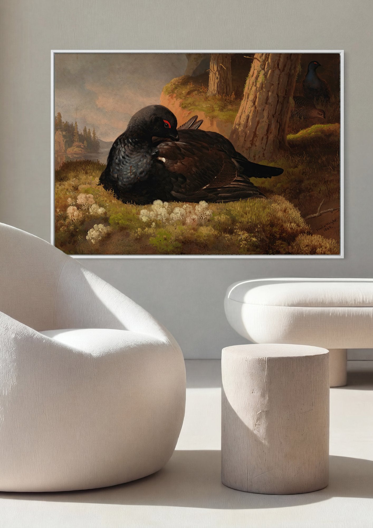 Quadro Decorativo Aves da Floresta - Ferdinand von Wright em ambiente decorado