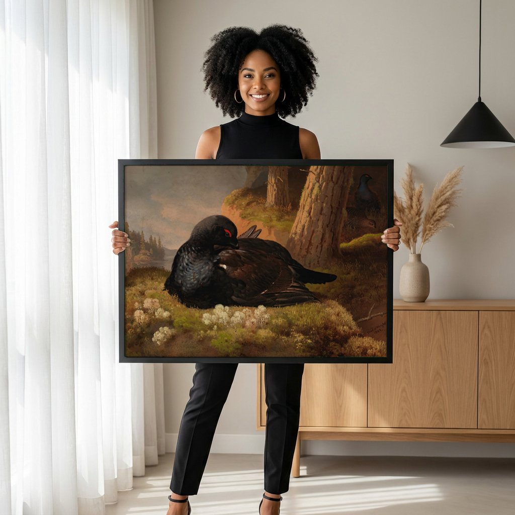Quadro Decorativo Aves da Floresta - Ferdinand von Wright com modelo em ambiente