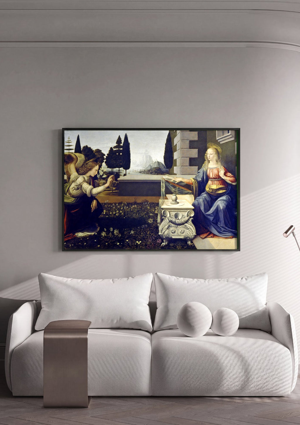 Quadro Decorativo A Anunciação - Leonardo Da Vinci em ambiente decorado