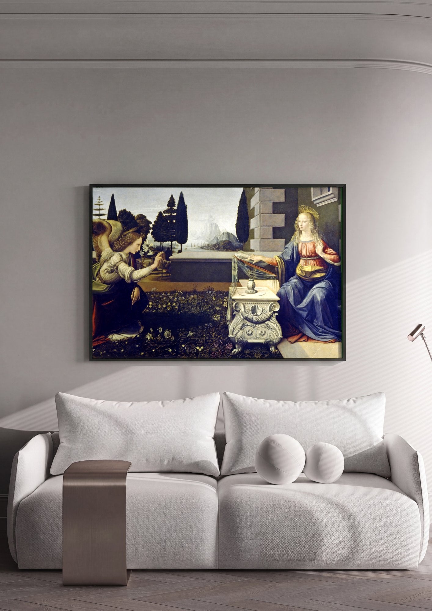 Quadro Decorativo A Anunciação - Leonardo Da Vinci em ambiente decorado