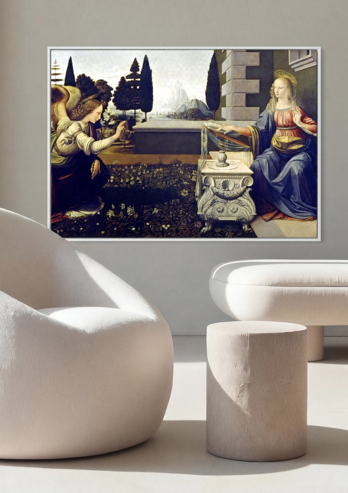 Quadro Decorativo A Anunciação - Leonardo Da Vinci em ambiente decorado