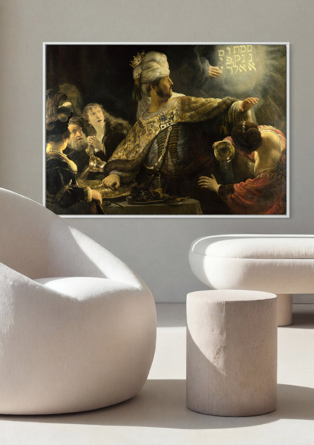 Quadro Decorativo A Festa de Baltazar - Rembrandt em ambiente decorado