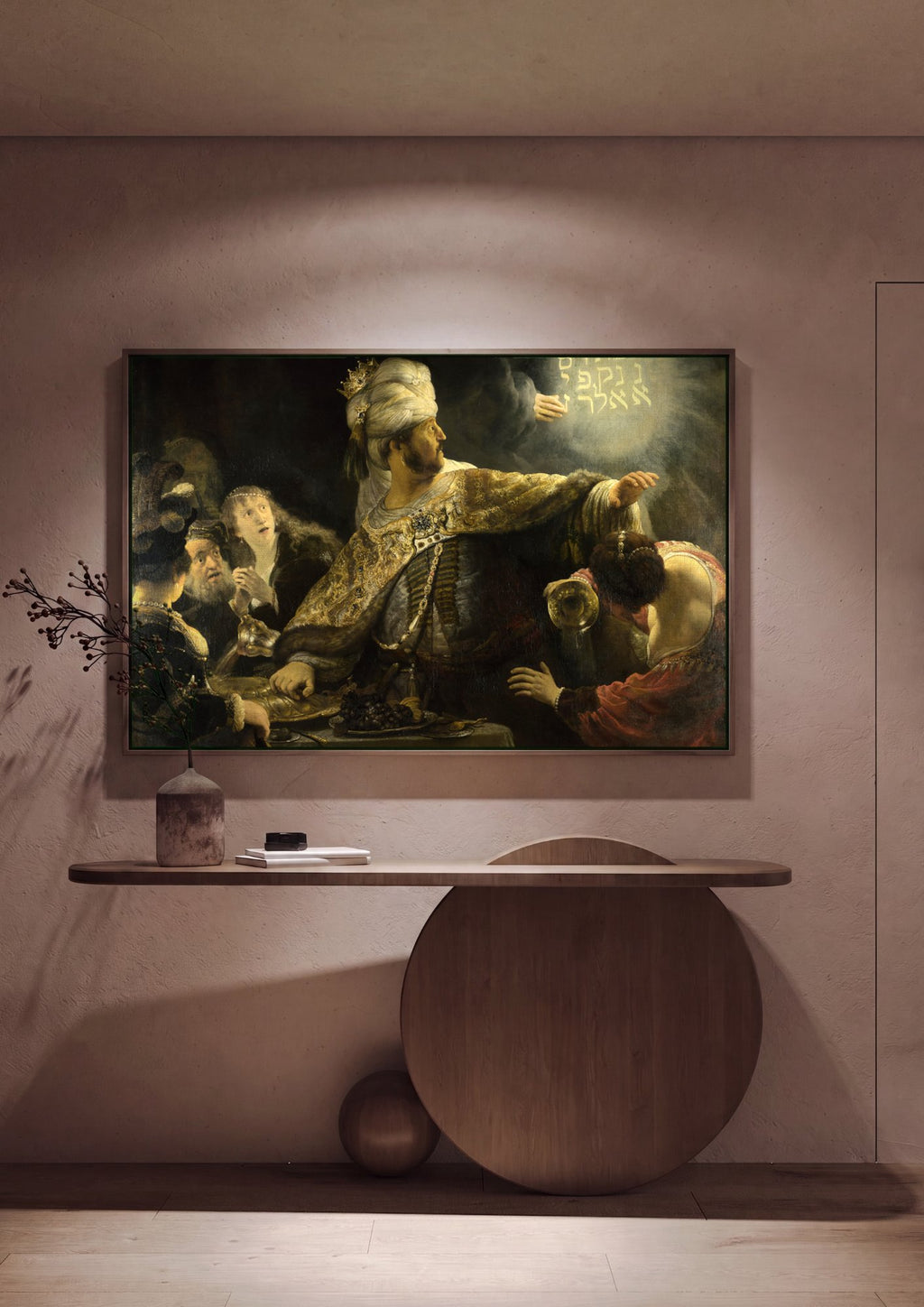 Quadro Decorativo A Festa de Baltazar - Rembrandt em ambiente decorado