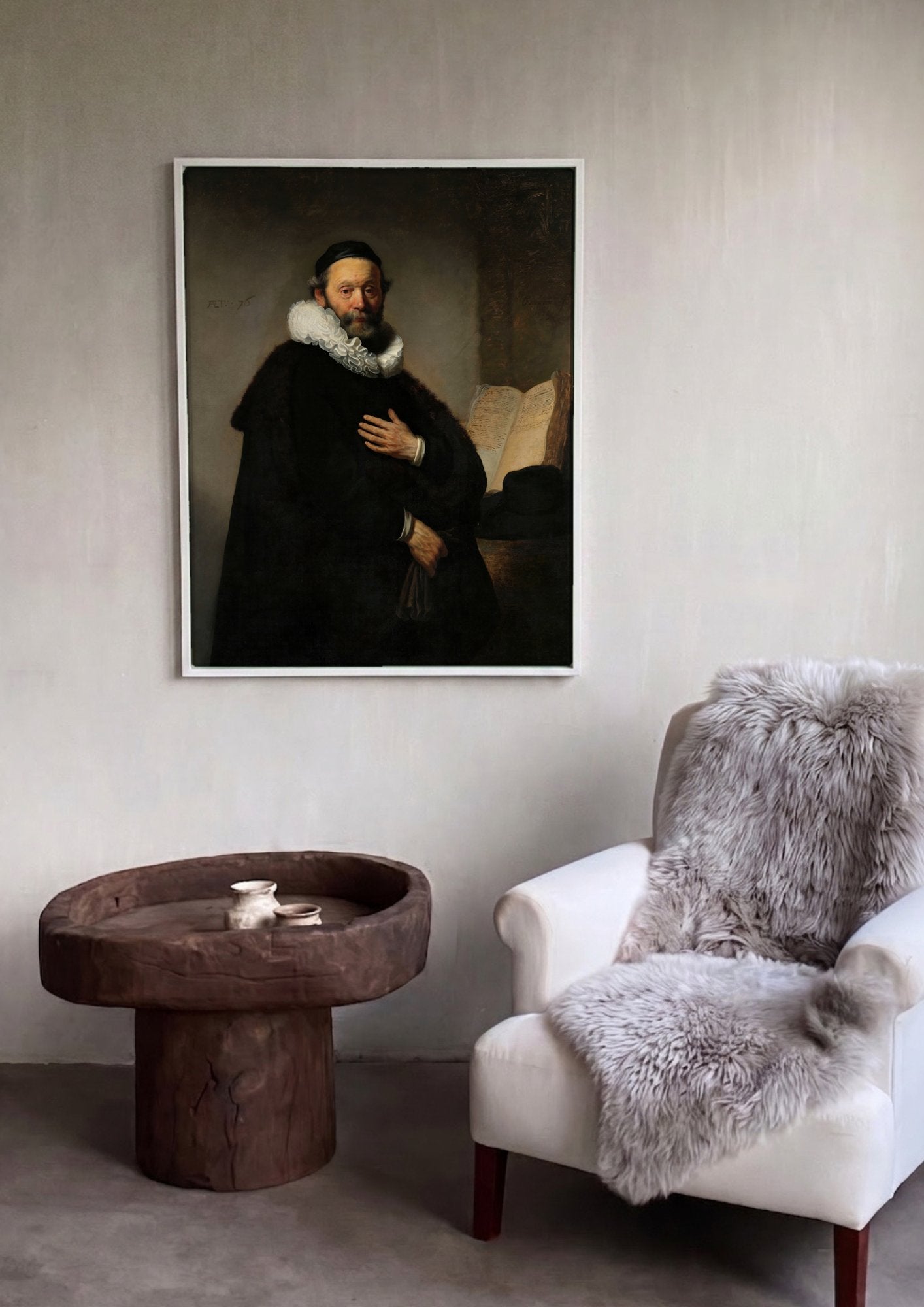 Quadro Decorativo Retrato de um Homem - Rembrandt em ambiente decorado