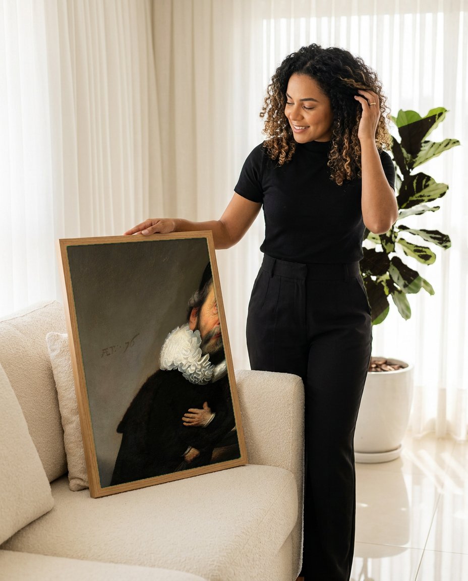 Quadro Decorativo Retrato de um Homem - Rembrandt com modelo em ambiente