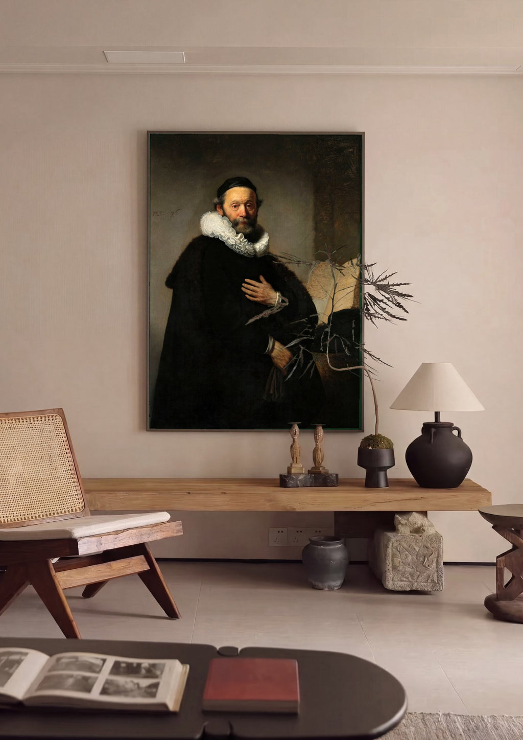 Quadro Decorativo Retrato de um Homem - Rembrandt em ambiente decorado