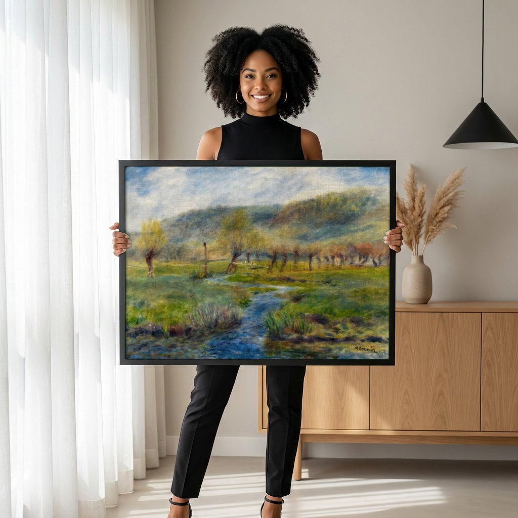 Quadro Decorativo Paisagem com Riacho - Renoir com modelo em ambiente