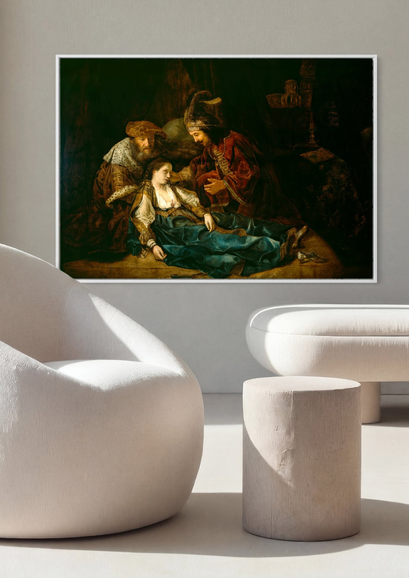 Quadro Decorativo A Morte de Lucrécia - Rembrandt em ambiente decorado