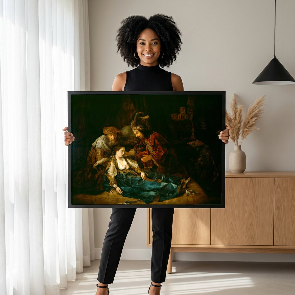 Quadro Decorativo A Morte de Lucrécia - Rembrandt com modelo em ambiente