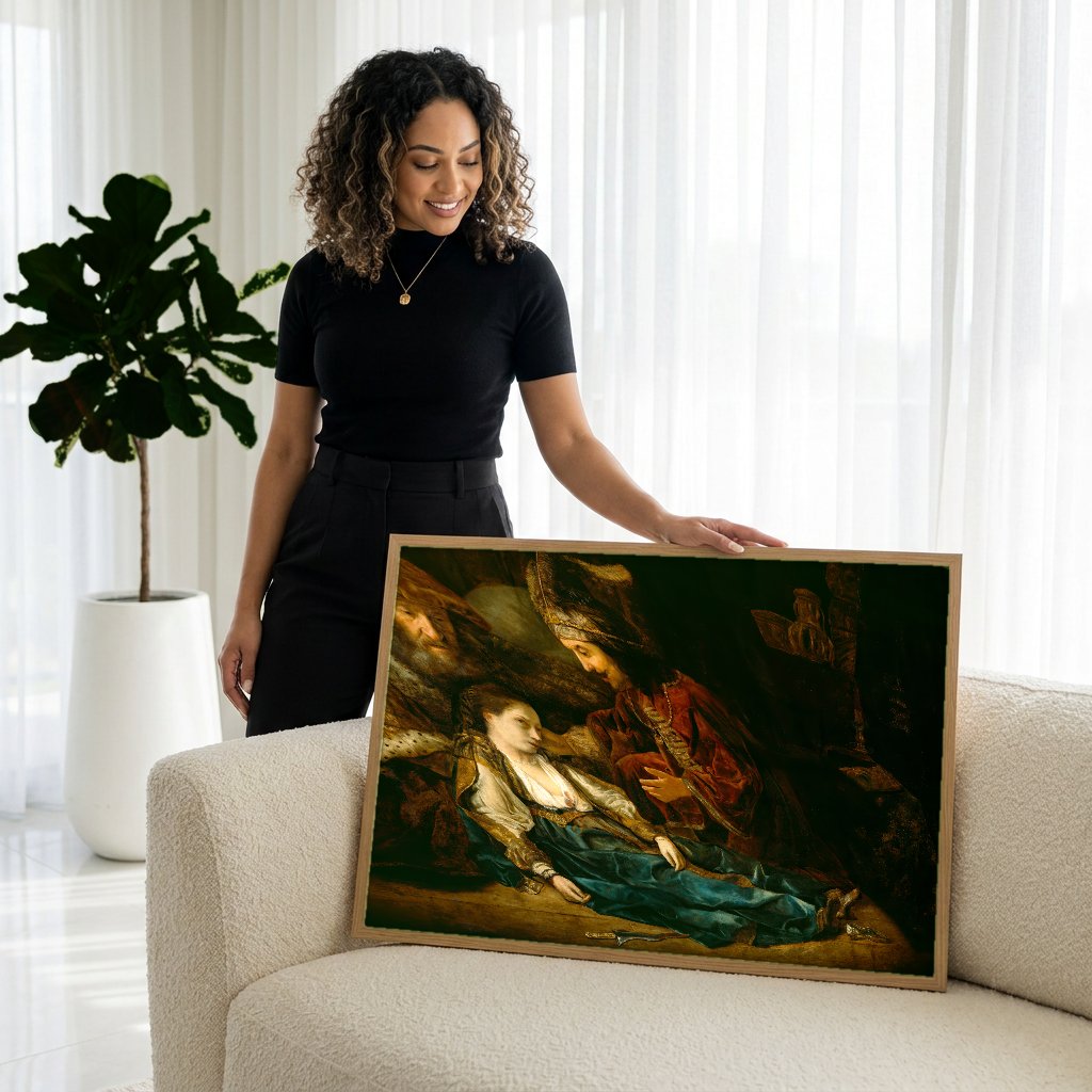 Quadro Decorativo A Morte de Lucrécia - Rembrandt com modelo em ambiente