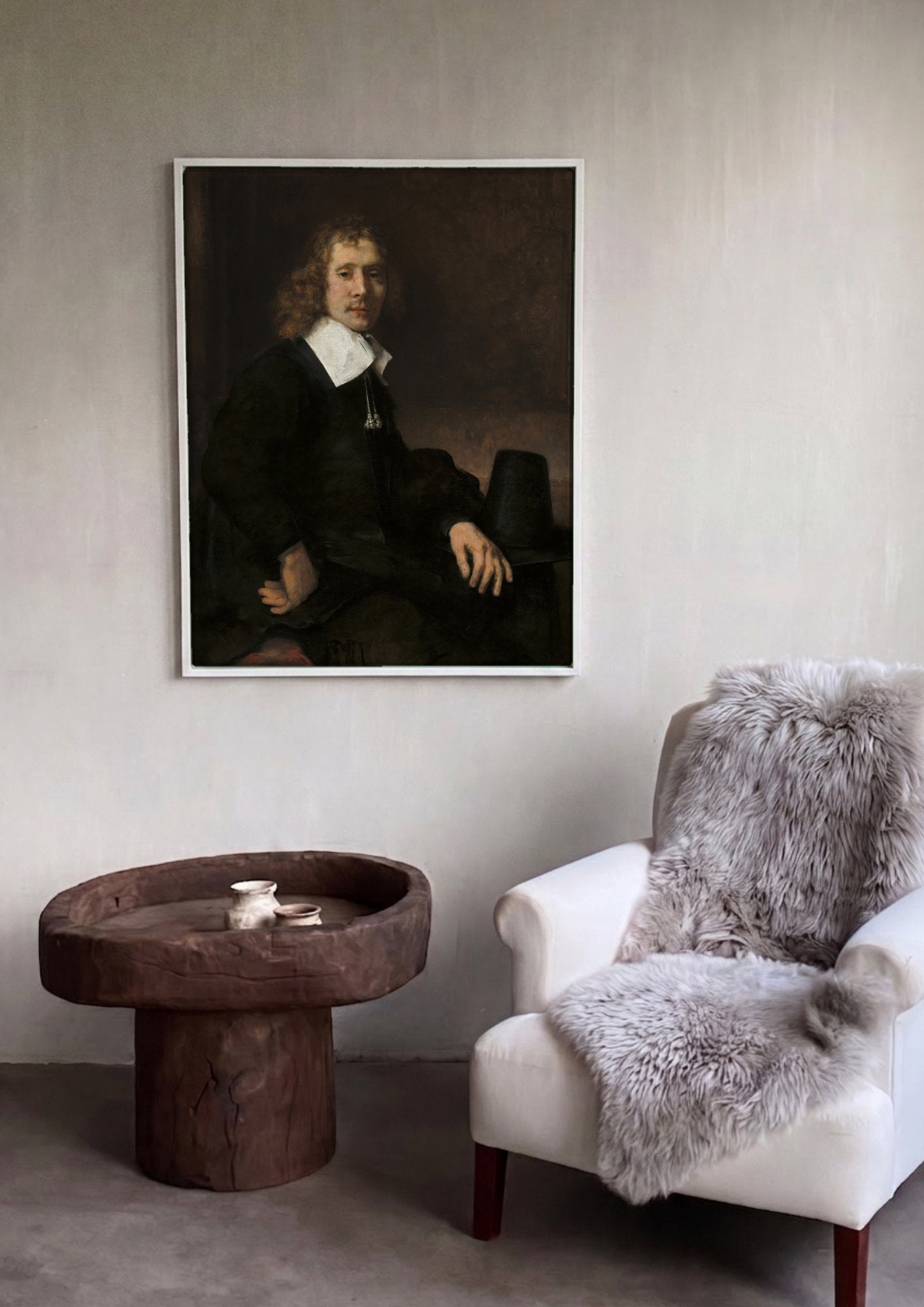 Quadro Decorativo Retrato de um Homem - Rembrandt em ambiente decorado