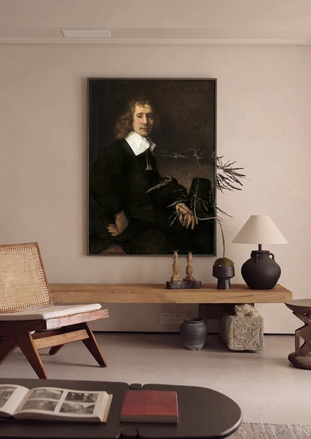 Quadro Decorativo Retrato de um Homem - Rembrandt em ambiente decorado