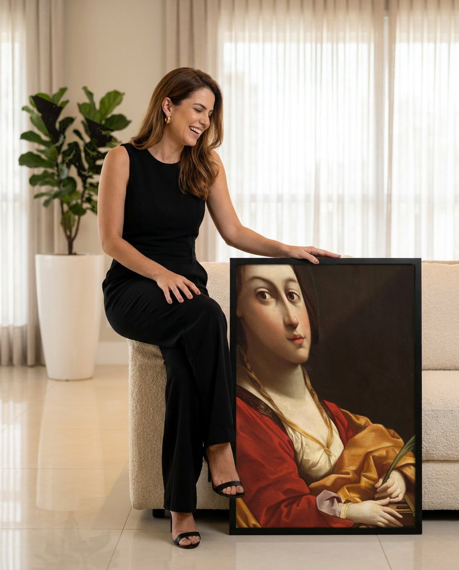 Quadro Decorativo Santa Cecília - Guido Reni com modelo em ambiente
