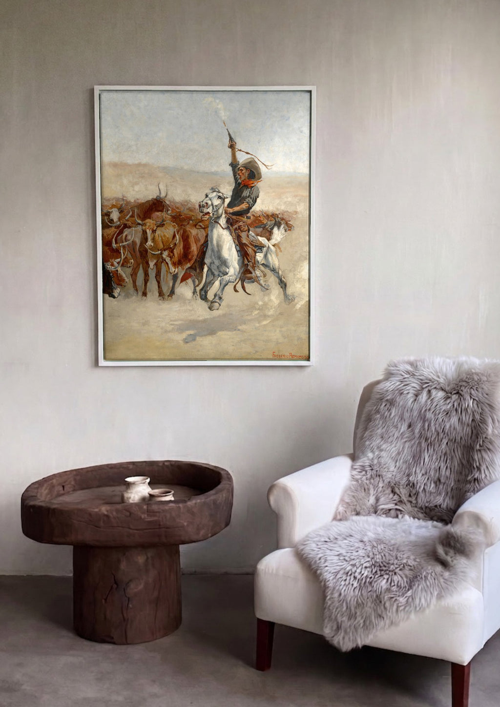Quadro Decorativo A Stampede - Frederic Remington em ambiente decorado
