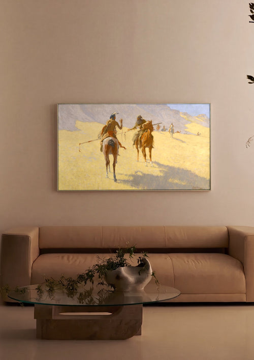 Quadro Decorativo 'A Conversa' - Frederic Remington em ambiente decorado