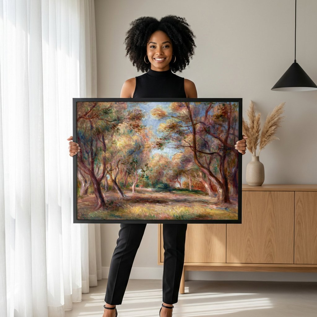 Quadro Decorativo Floresta Ensolarada - Renoir com modelo em ambiente