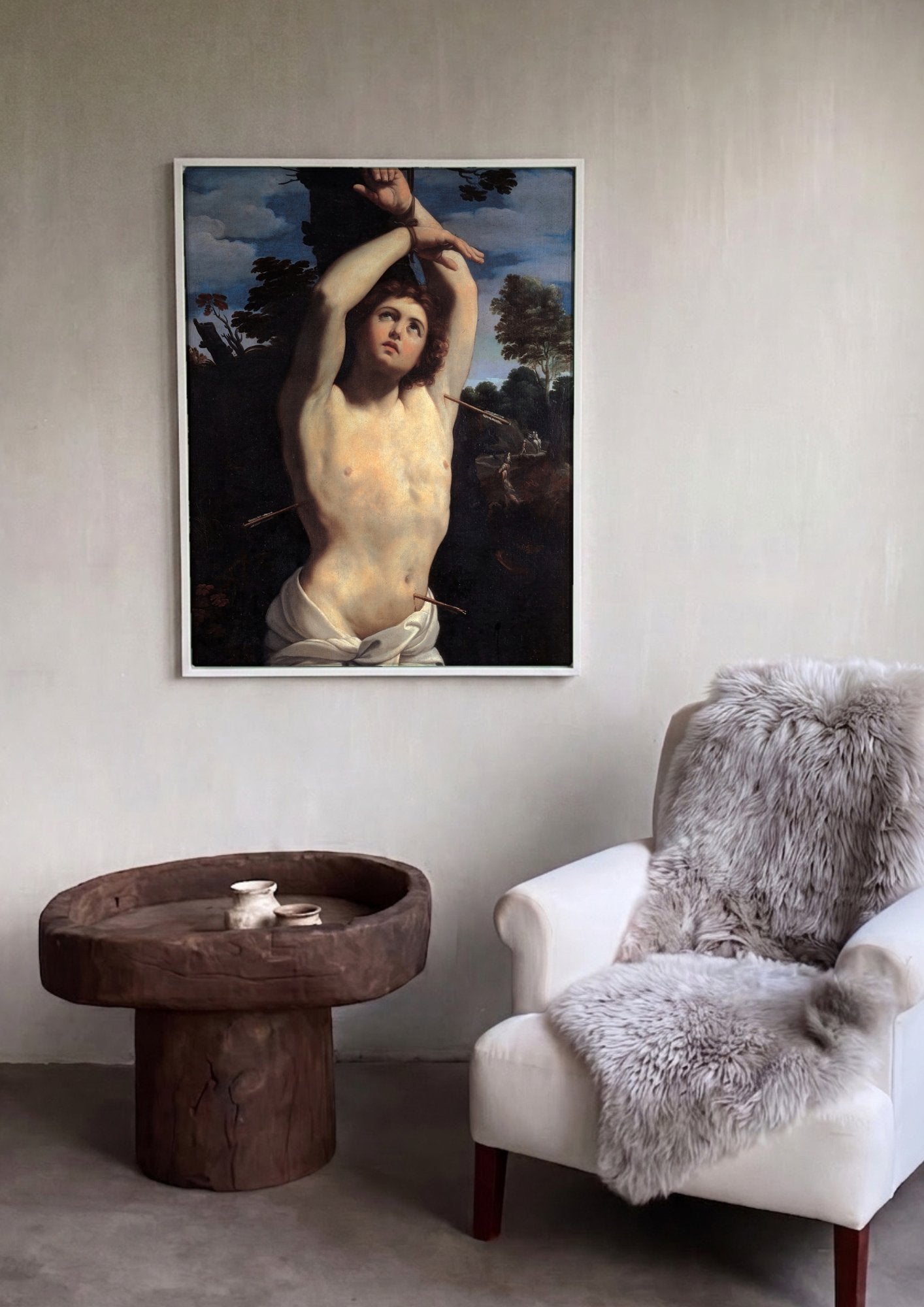 Quadro Decorativo São Sebastião - Guido Reni em ambiente decorado