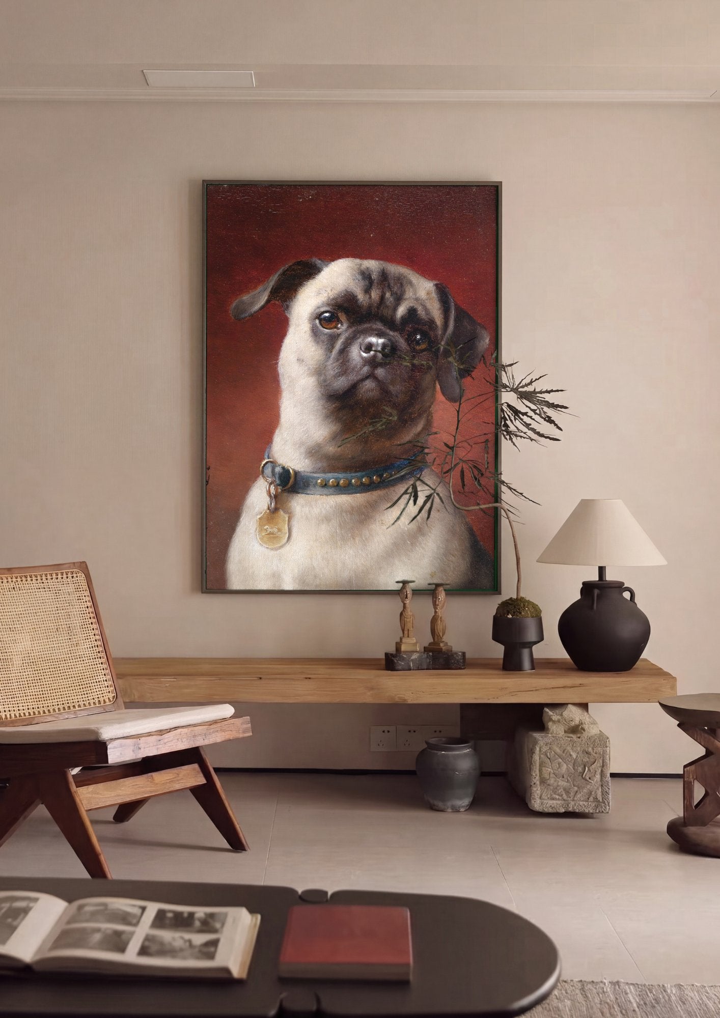 Quadro Decorativo 'Retrato de Pug' - Carl Reichert em ambiente decorado