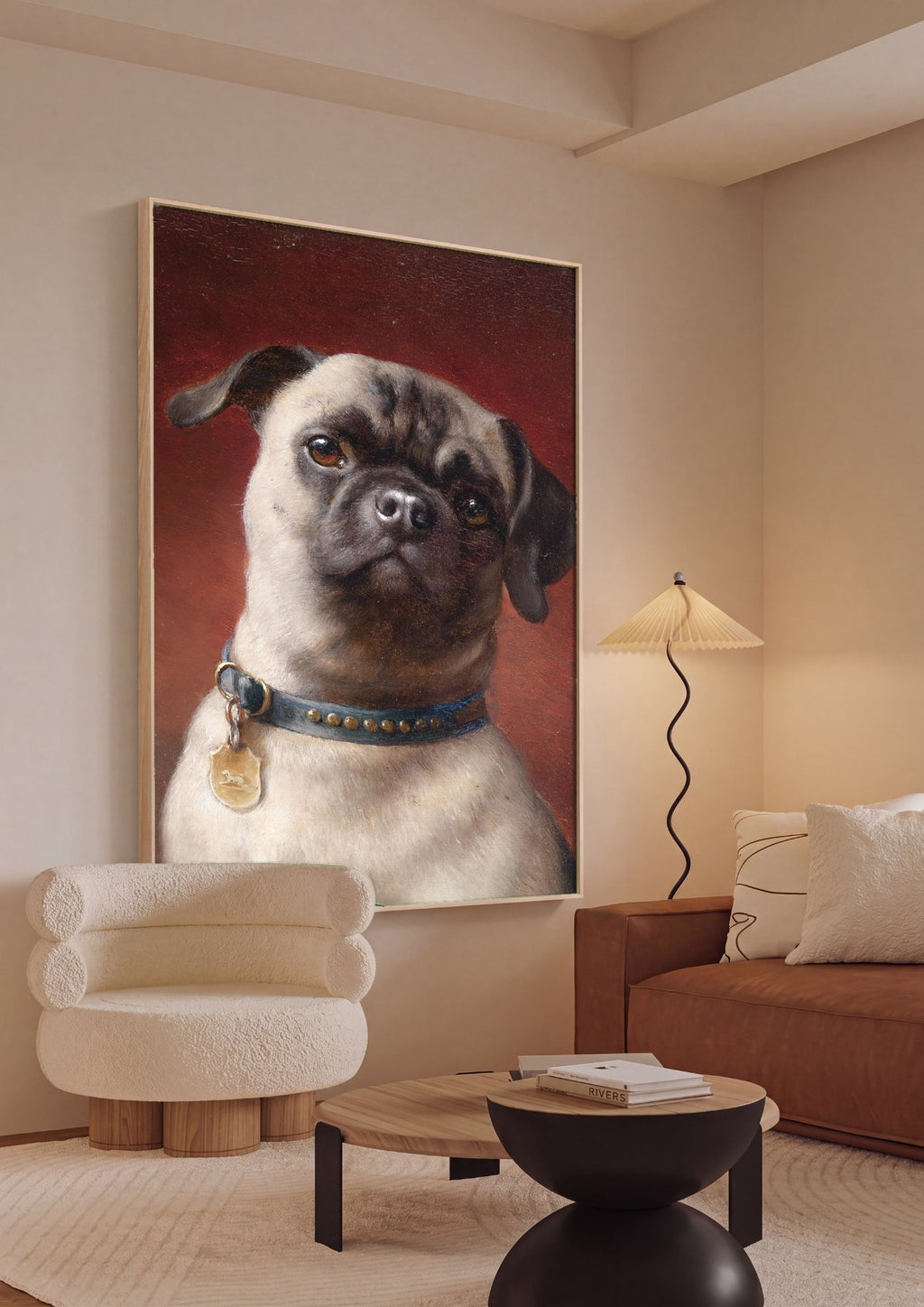 Quadro Decorativo 'Retrato de Pug' - Carl Reichert em ambiente decorado