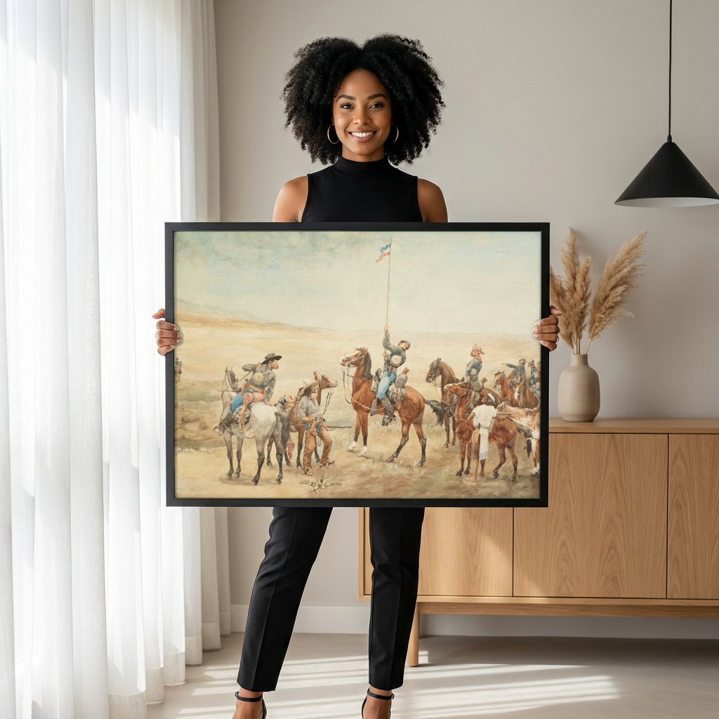 Quadro Decorativo A Bandeira - Frederic Remington com modelo em ambiente