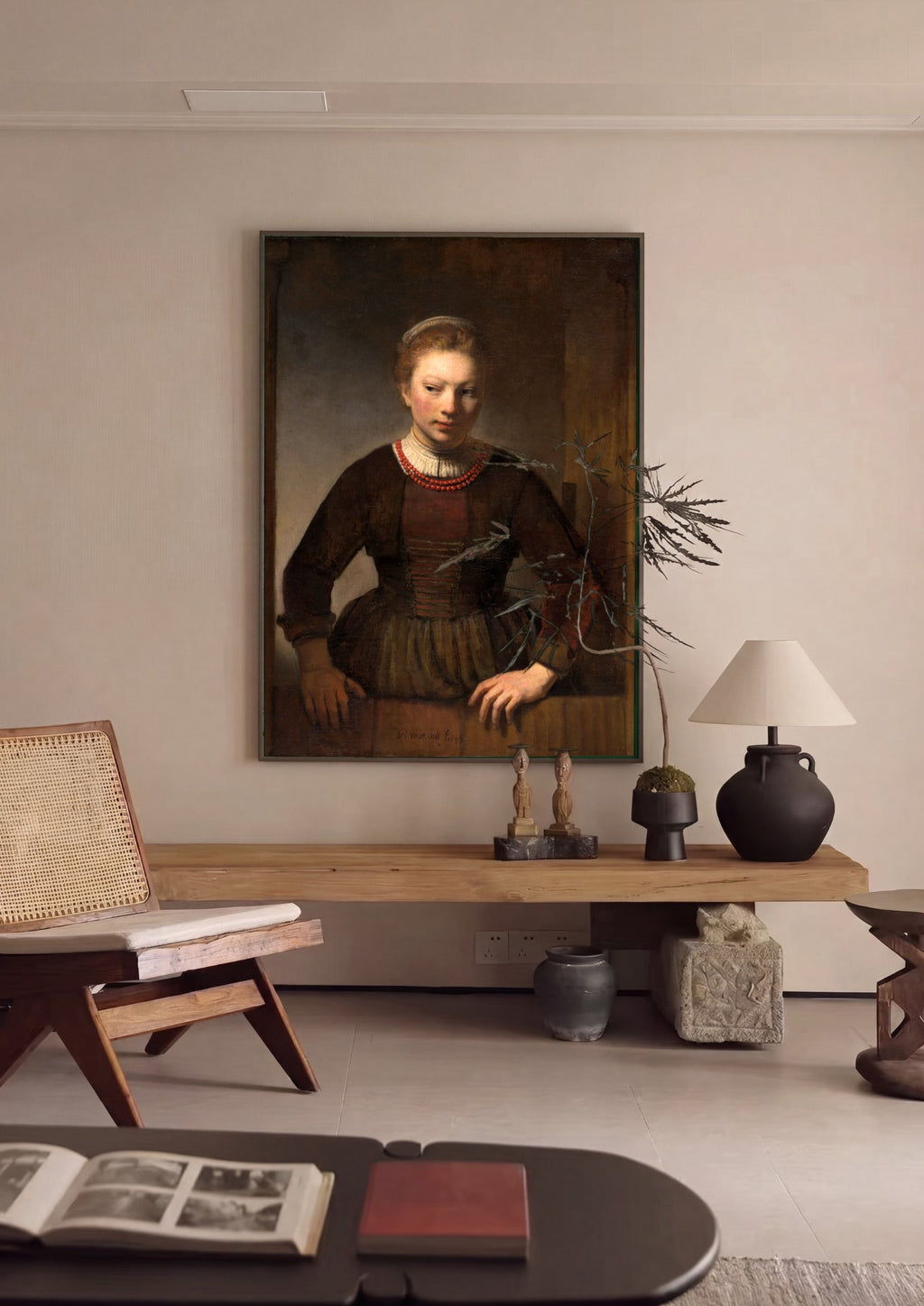 Quadro Decorativo A Jovem de Vermelho - Rembrandt em ambiente decorado