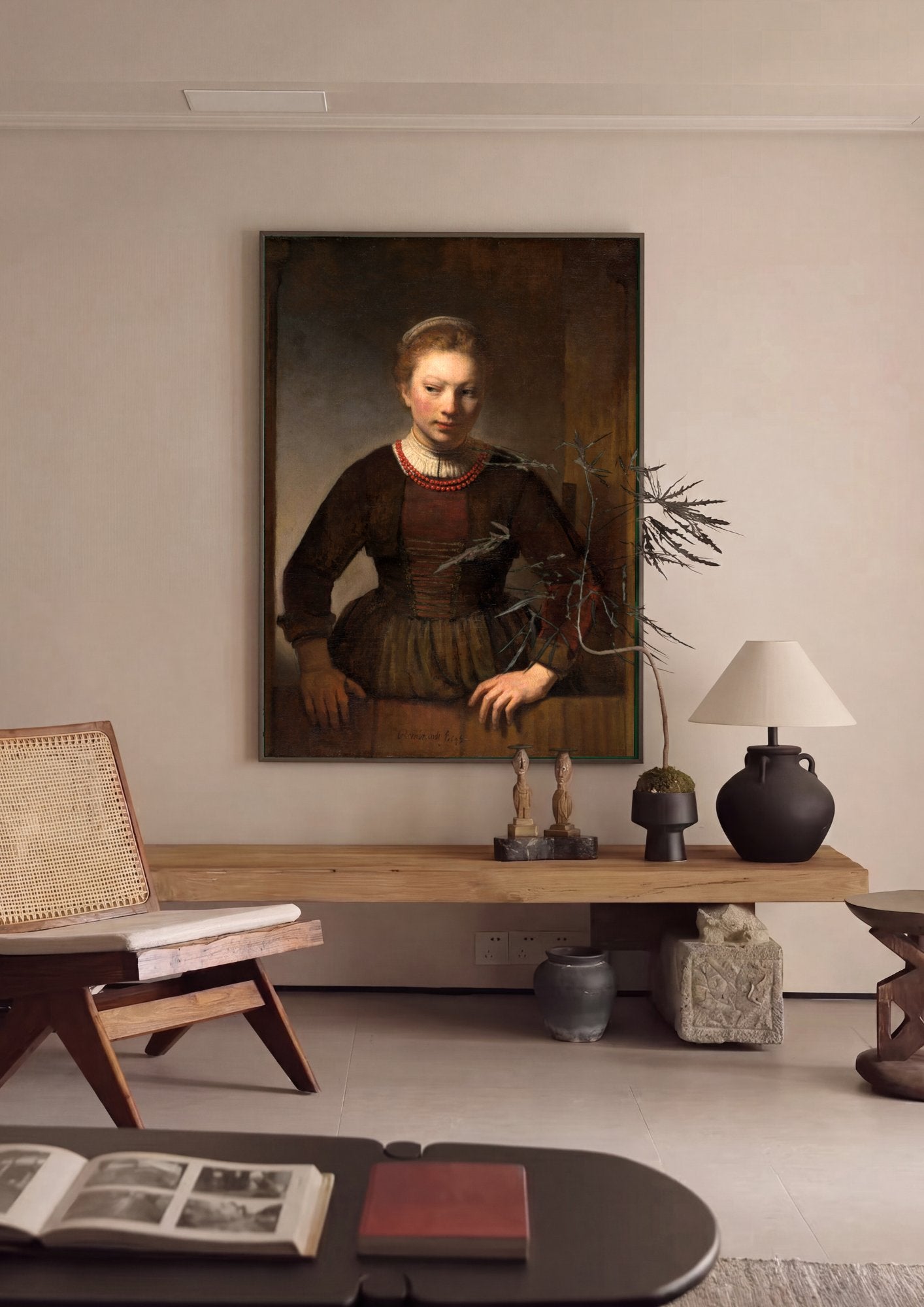 Quadro Decorativo A Jovem de Vermelho - Rembrandt em ambiente decorado