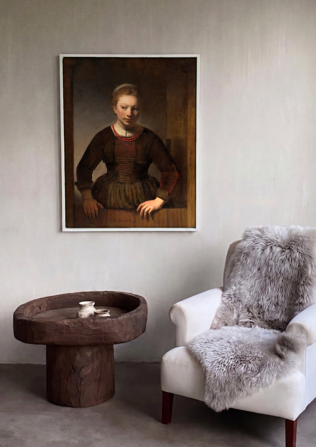 Quadro Decorativo A Jovem de Vermelho - Rembrandt em ambiente decorado