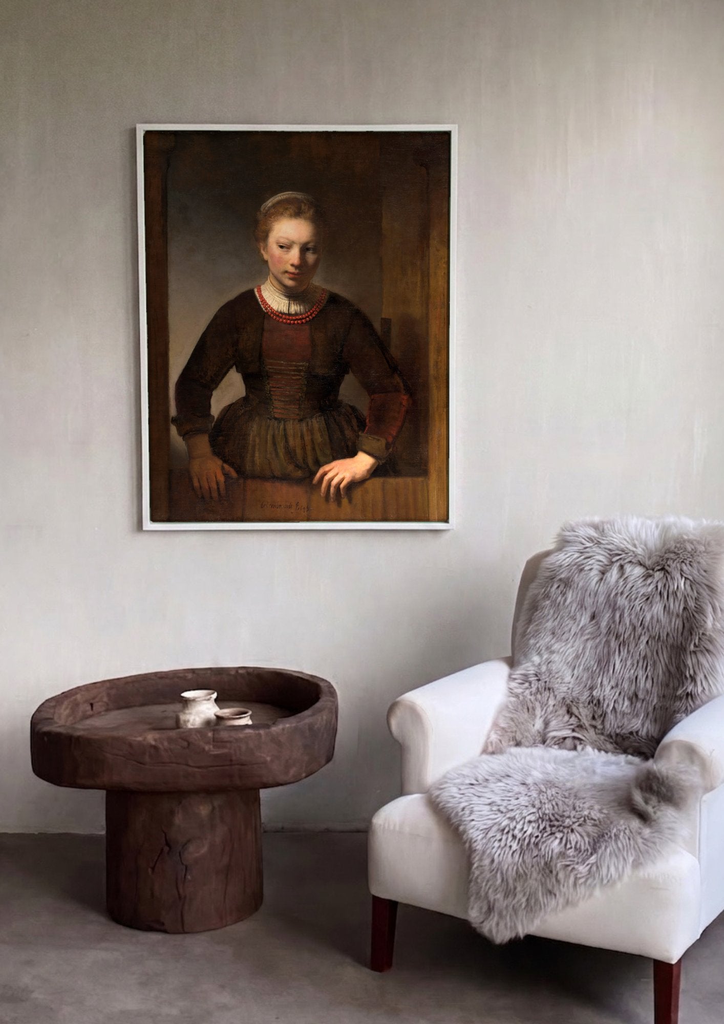 Quadro Decorativo A Jovem de Vermelho - Rembrandt em ambiente decorado