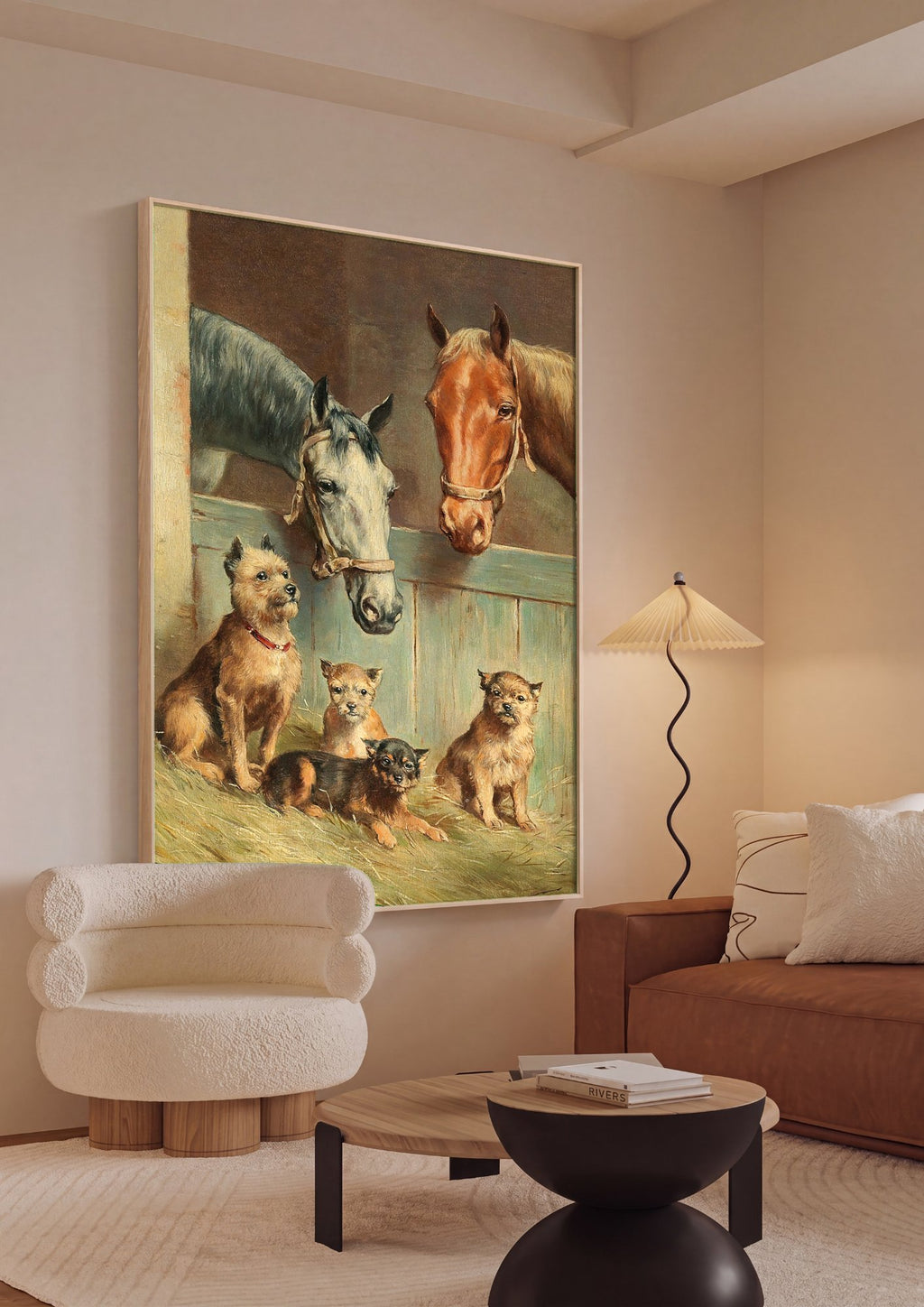Quadro Decorativo Cães e Cavalos - Carl Reichert em ambiente decorado