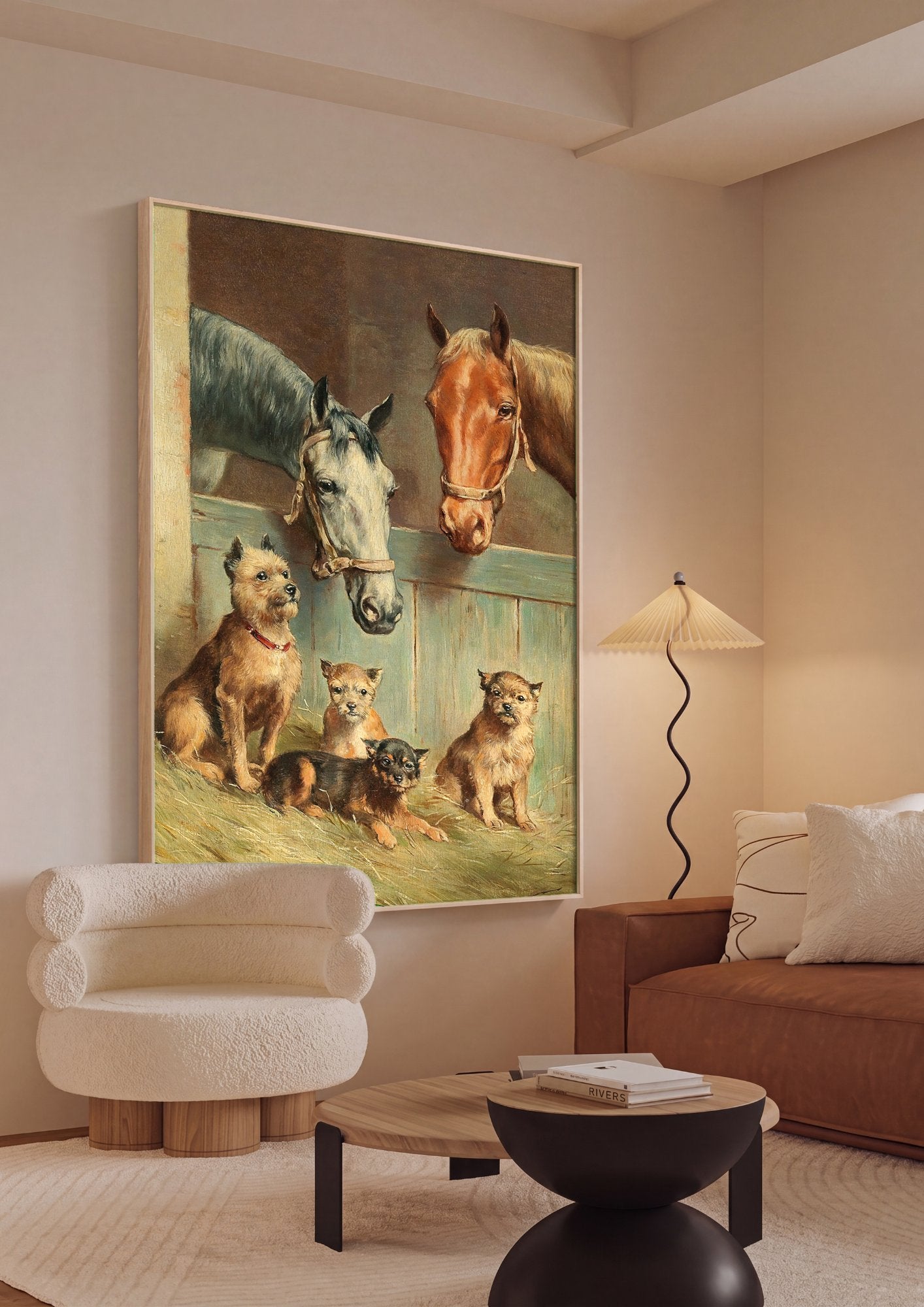 Quadro Decorativo Cães e Cavalos - Carl Reichert em ambiente decorado