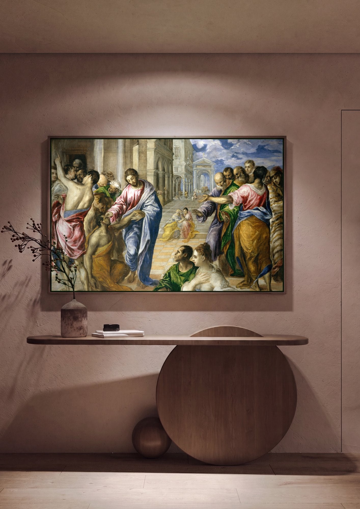 Quadro Decorativo A Cura do Cego - El Greco em ambiente decorado
