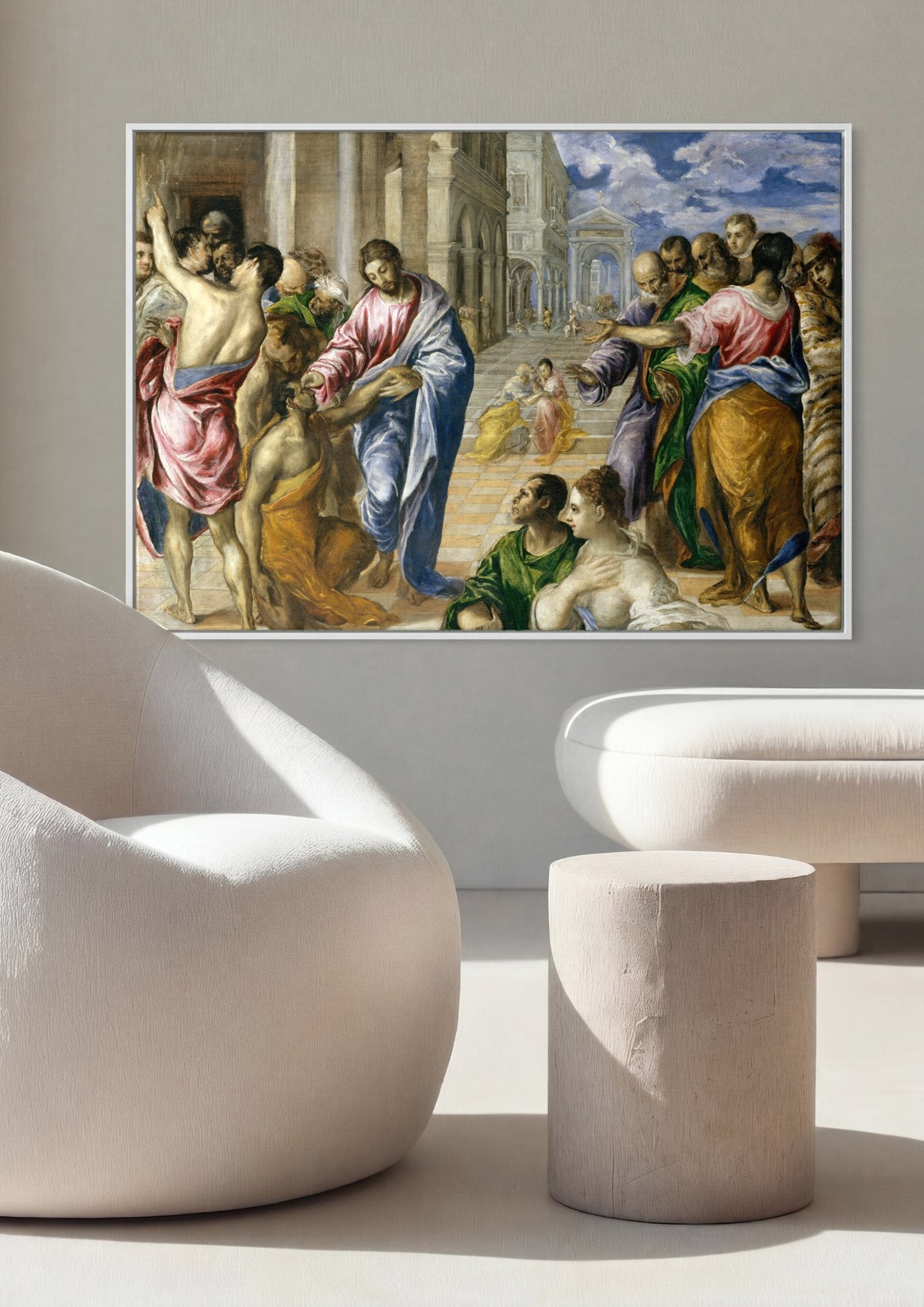 Quadro Decorativo A Cura do Cego - El Greco em ambiente decorado