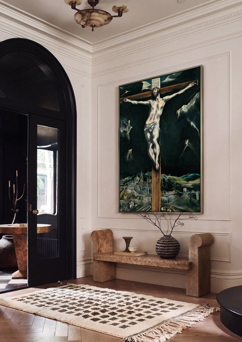 Quadro Decorativo A Crucificação - El Greco em ambiente decorado