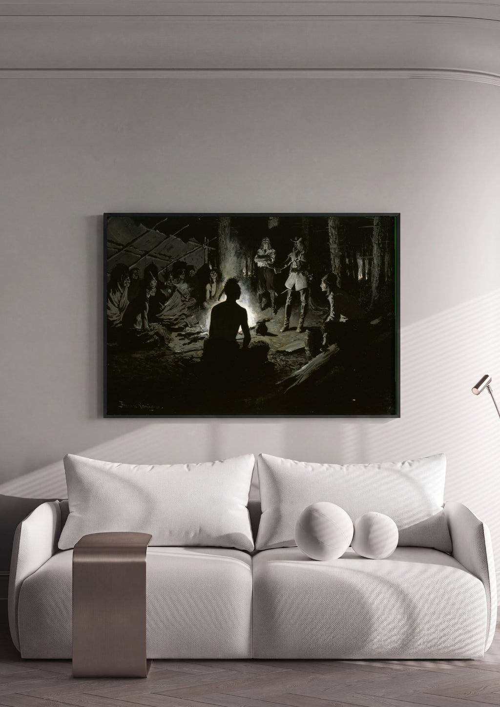Quadro Decorativo A Reunião Noturna - Frederic Remington em ambiente decorado