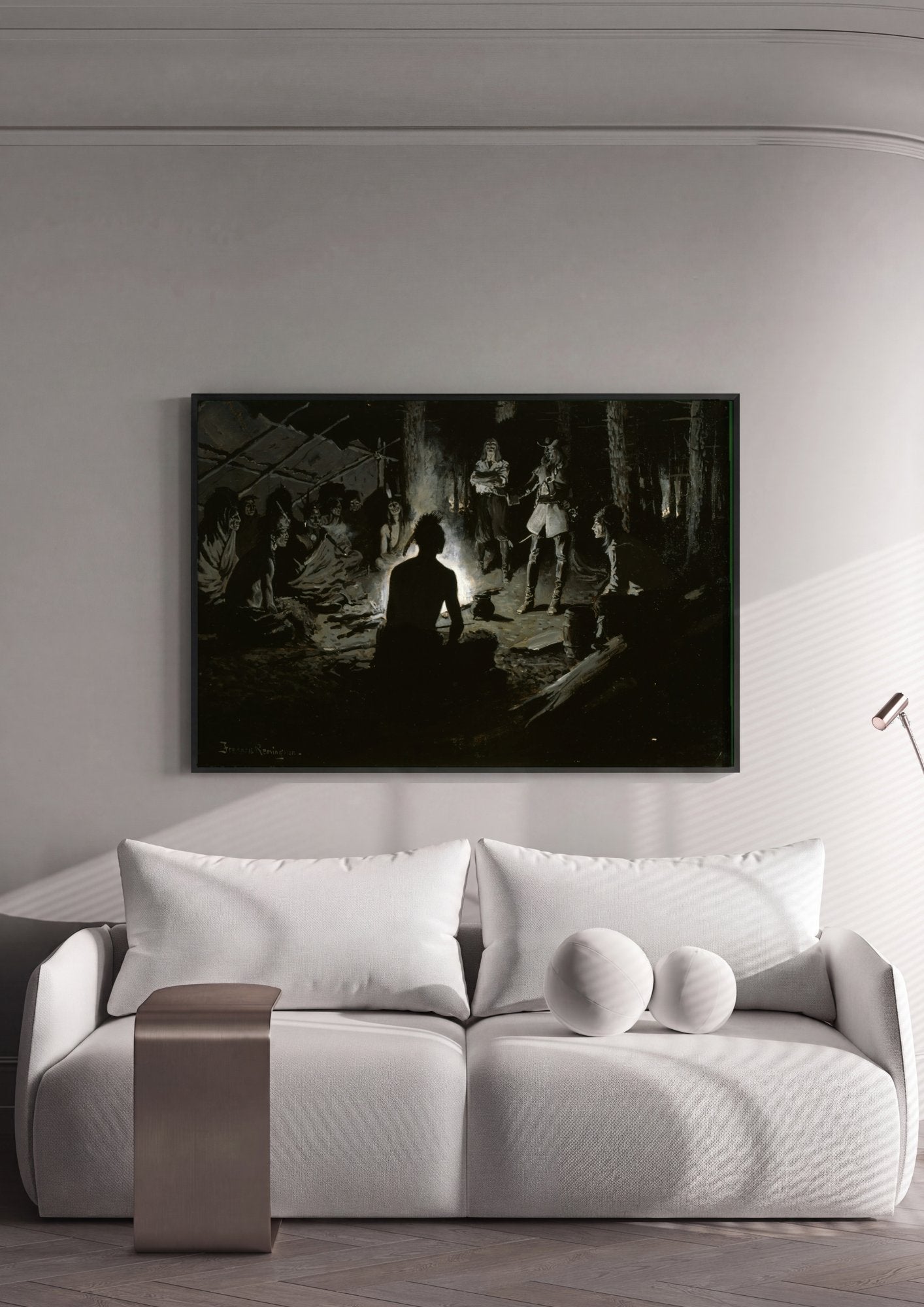 Quadro Decorativo A Reunião Noturna - Frederic Remington em ambiente decorado