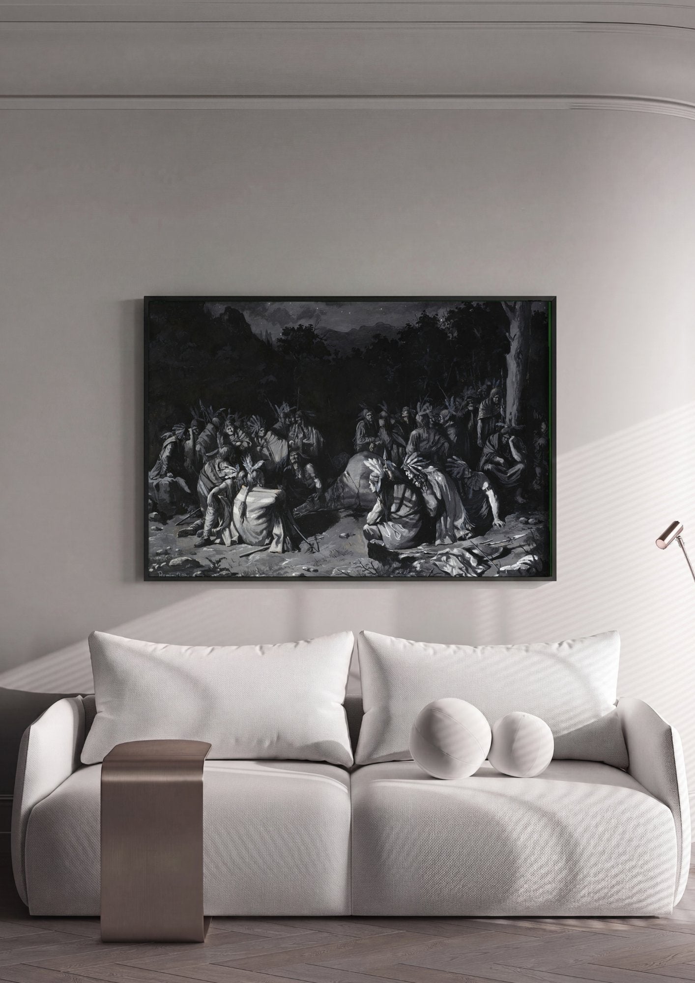 Quadro Decorativo A Reunião Secreta - Frederic Remington em ambiente decorado