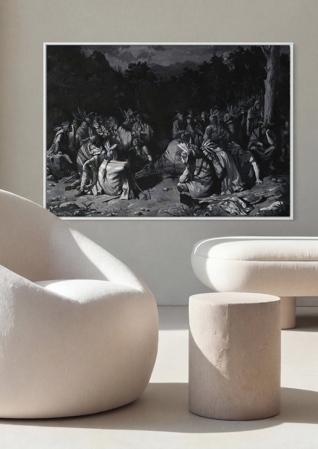 Quadro Decorativo A Reunião Secreta - Frederic Remington em ambiente decorado