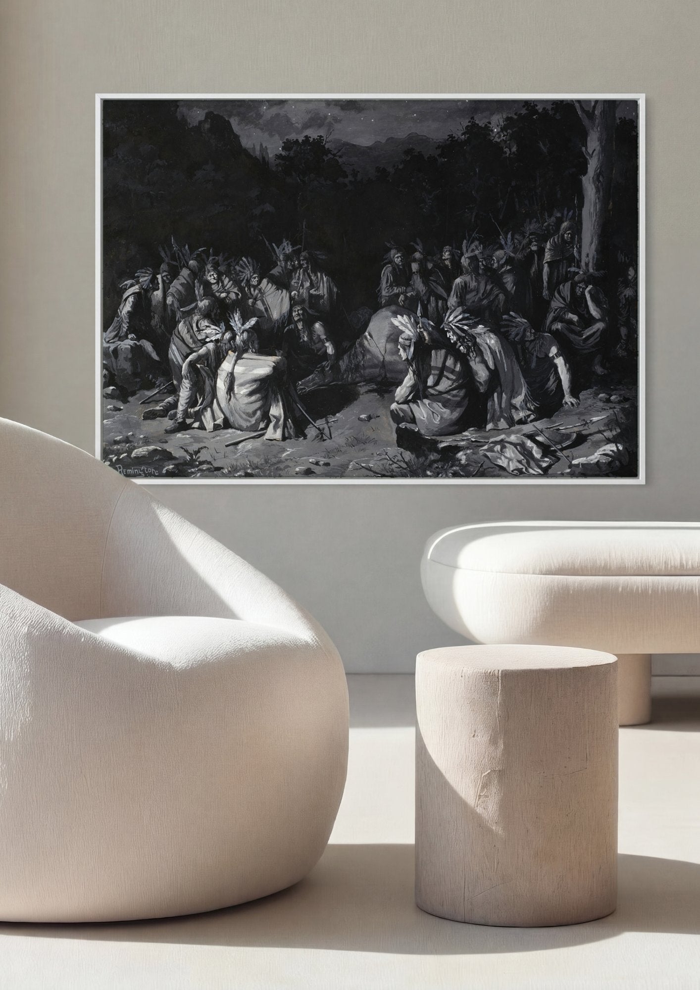 Quadro Decorativo A Reunião Secreta - Frederic Remington em ambiente decorado