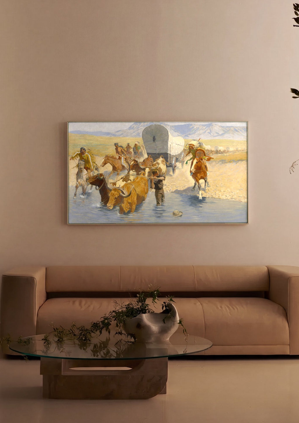 Quadro Decorativo A Passagem do Rio - Frederic Remington em ambiente decorado