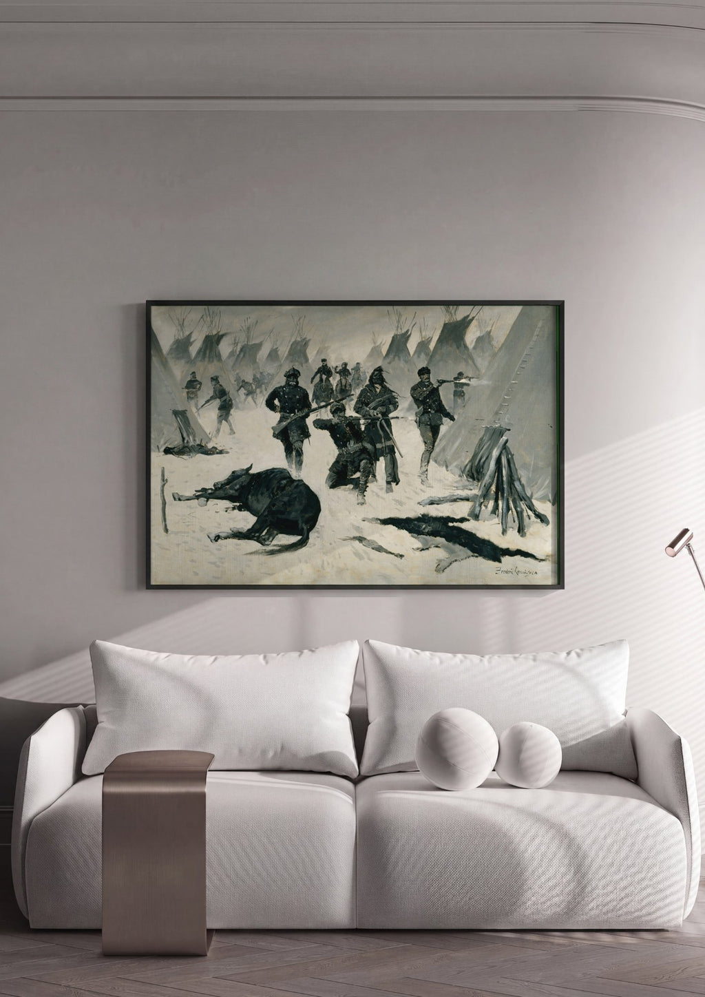 Quadro Decorativo A Batalha na Neve - Frederic Remington em ambiente decorado