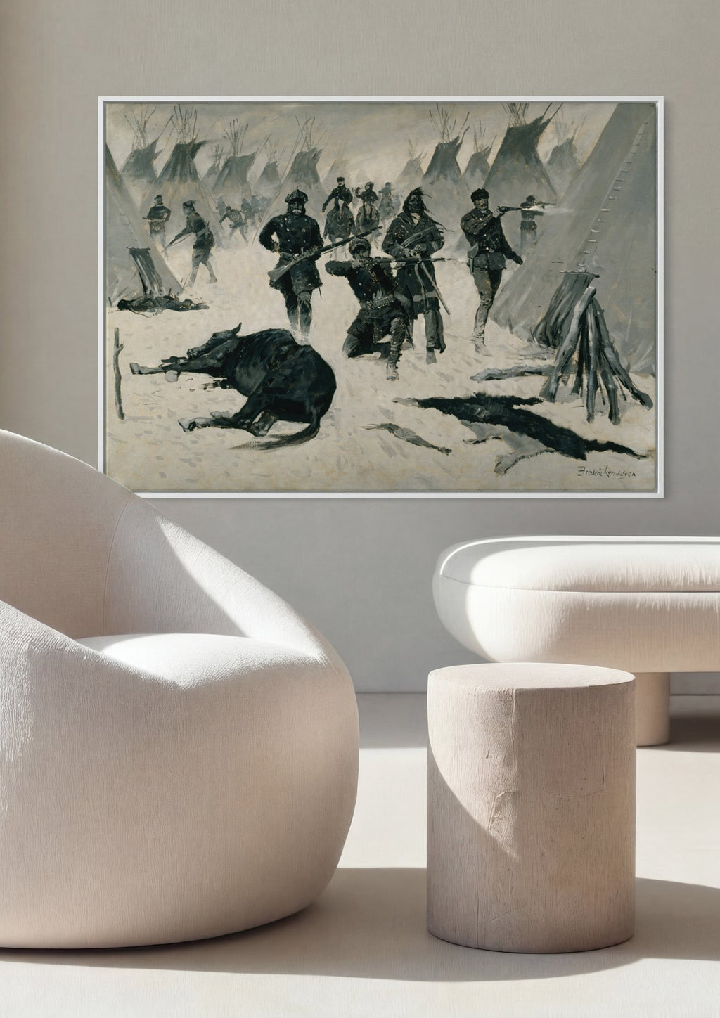 Quadro Decorativo A Batalha na Neve - Frederic Remington em ambiente decorado